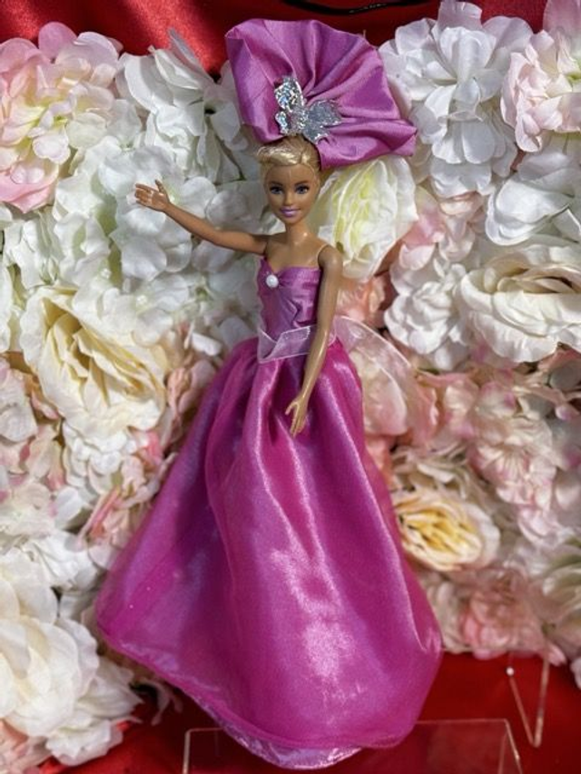 Poupée – Robe rose & Coiffe assortie - Fait main