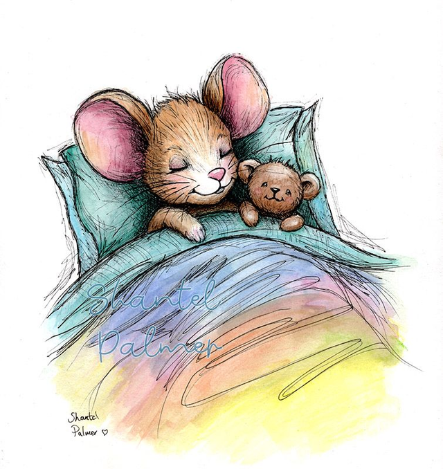 Scribble sleepy mouse watercolour