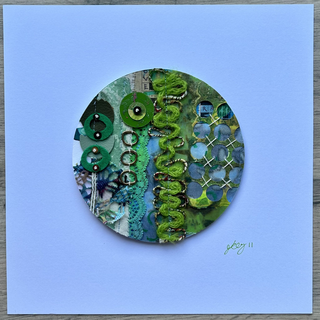 Square Paper + Stitch Collage - Green