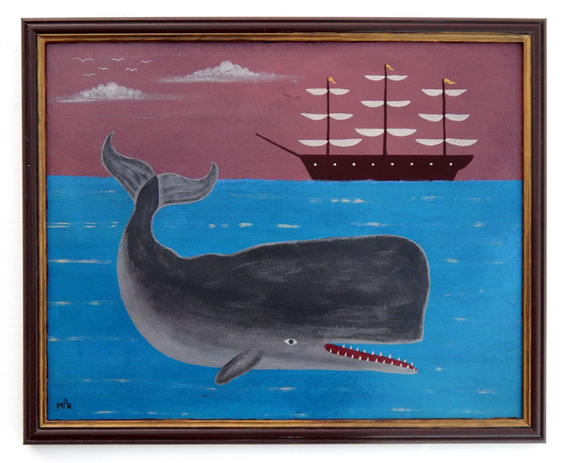 Original Nautical Folk Art Painting With Sperm Whale And Sailing Ship By Matt Rix