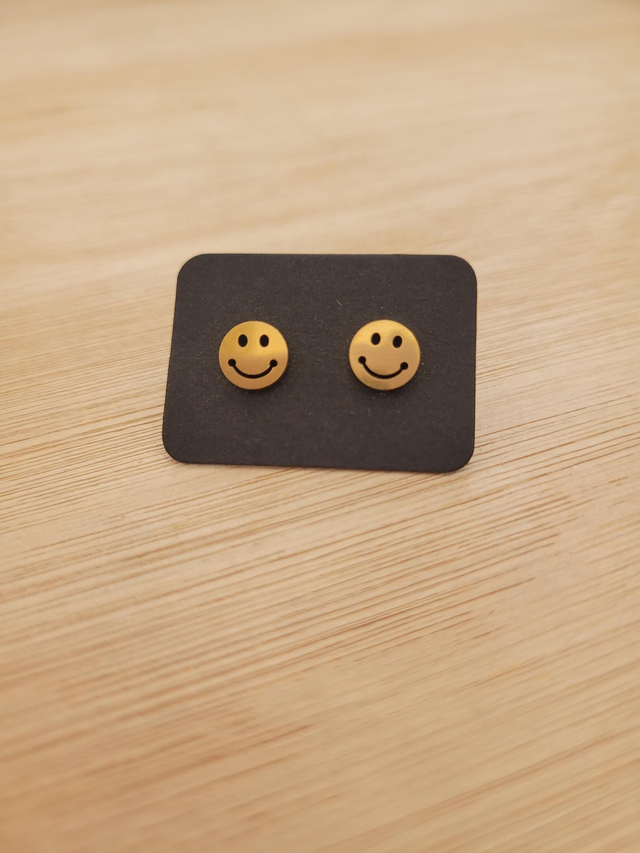 Gold stainless steel happy face stud earrings - SL-021