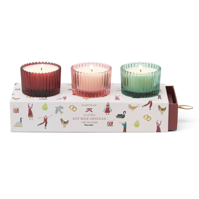 Christmas 3 x 56g Ribbed Glass Gift Set - Winter Berry, Pink Peppermint &amp; Balsam Fir