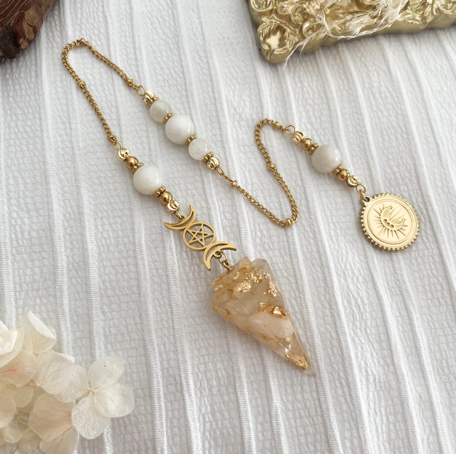 Pendule divinatoire en pierre de lune, modèle triple lune