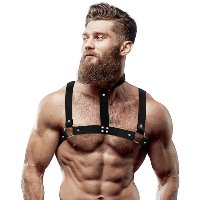 FETISH SUBMERSSIVE - Harnais de poitrine réglable avec collier pour hommes