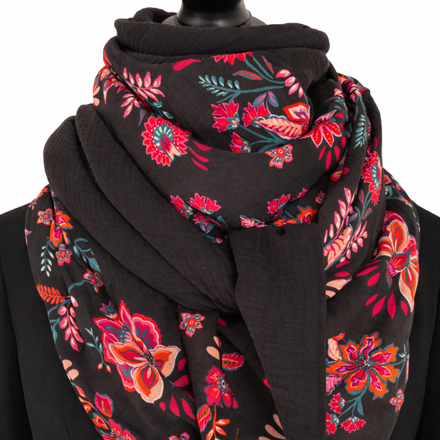 Foulard triangle — Noir Intense &amp; Floral Vibrant