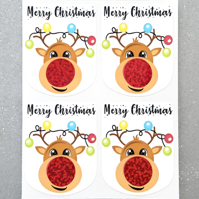 Shiny Nose Reindeer Stickers (Set of 4)