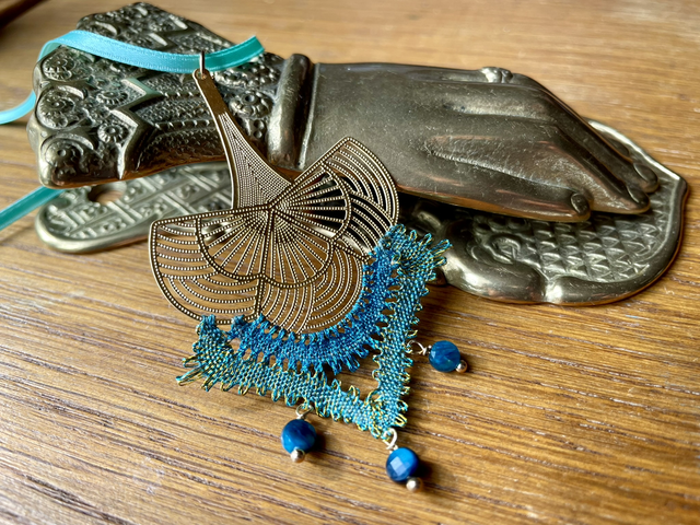 Pendentif Fleur de coton - Turquoise