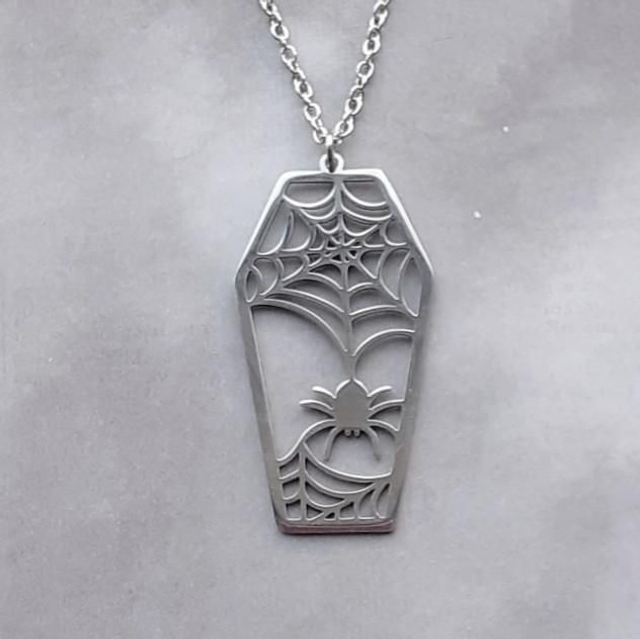 Spider Web Coffin Necklace 