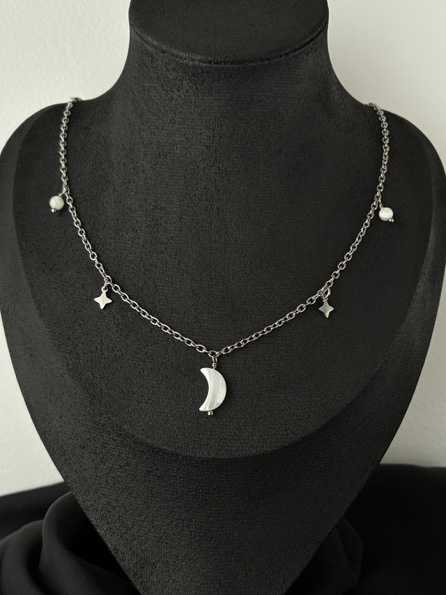 Collier Lune Étoilée Argenté