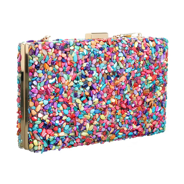Multi Colour Jewel Stone Evening Clutch Bag