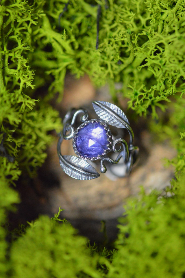 Bague Elfique - Iolite T52 à 59, feuilles simples