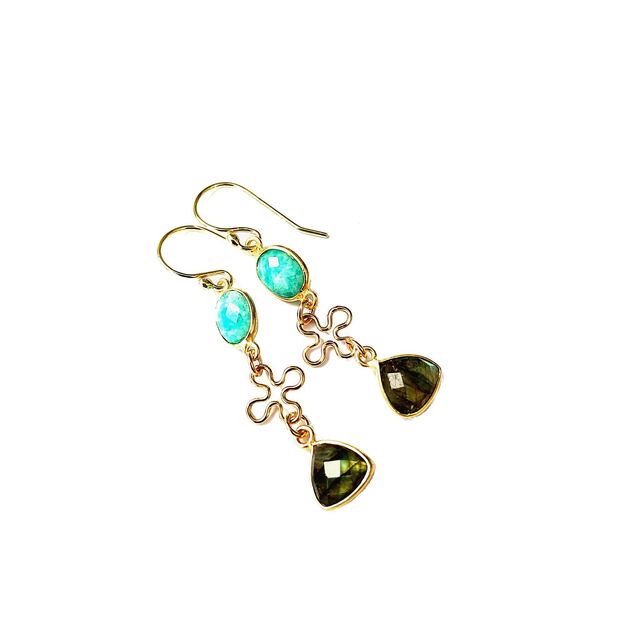 Verguld zilveren oorbellen met amazoniet en labradoriet