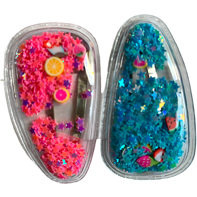 Haarclip set blauw en roze 