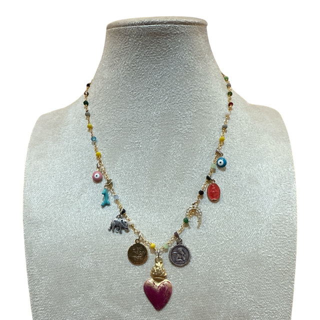 Collana multi charms borgogna 25NL-14