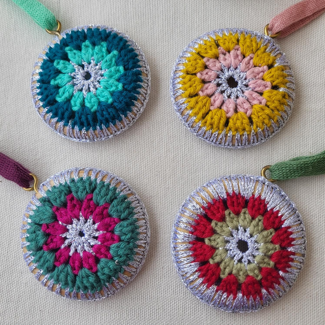 Crocheted Mandala Decoration - Silver Border