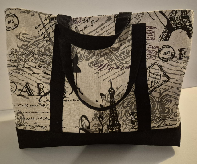 Sac en lin écru et noir motif Paris Modèle Mali