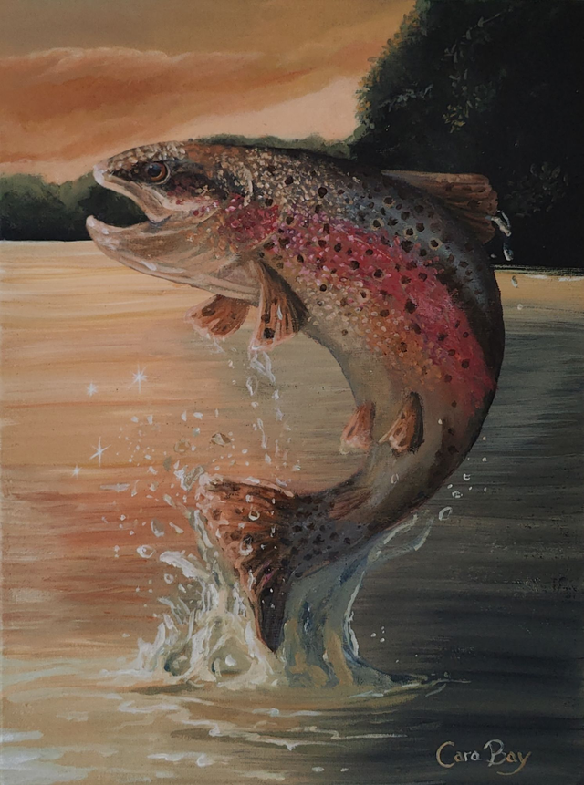 Trout Leaping Original On Canvas