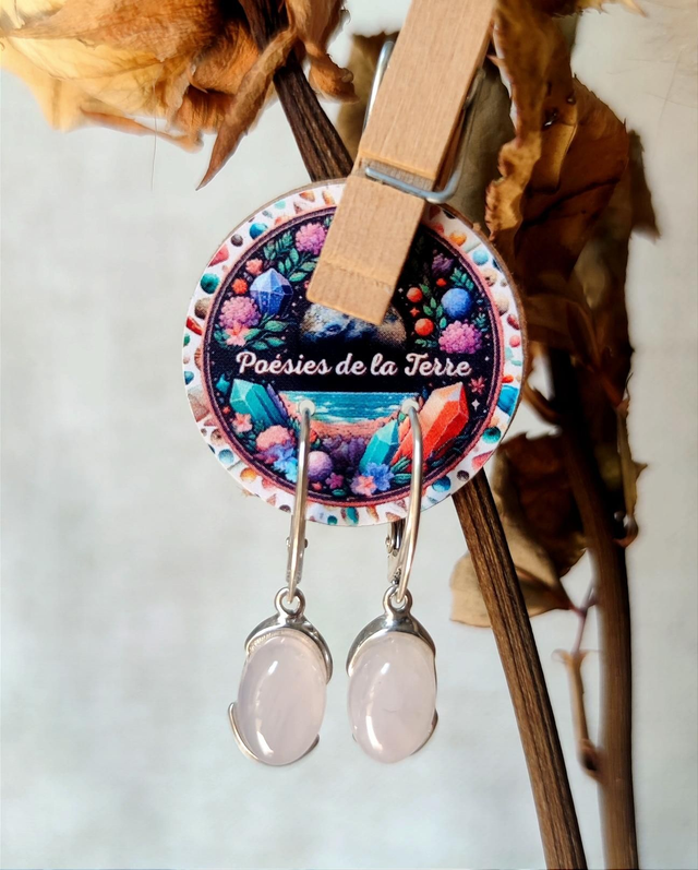quartz rose ~ boucles d'oreilles argent 925