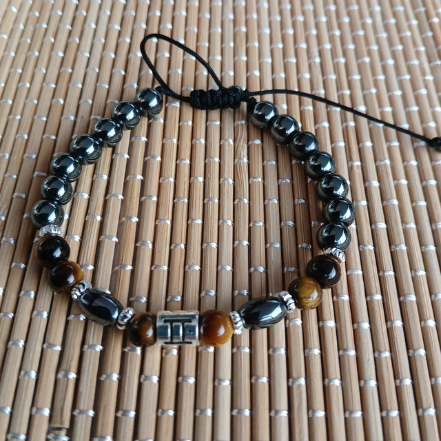 Sterrenbeeld armband Tweelingen - Hematiet en Tijgeroog (7.013)