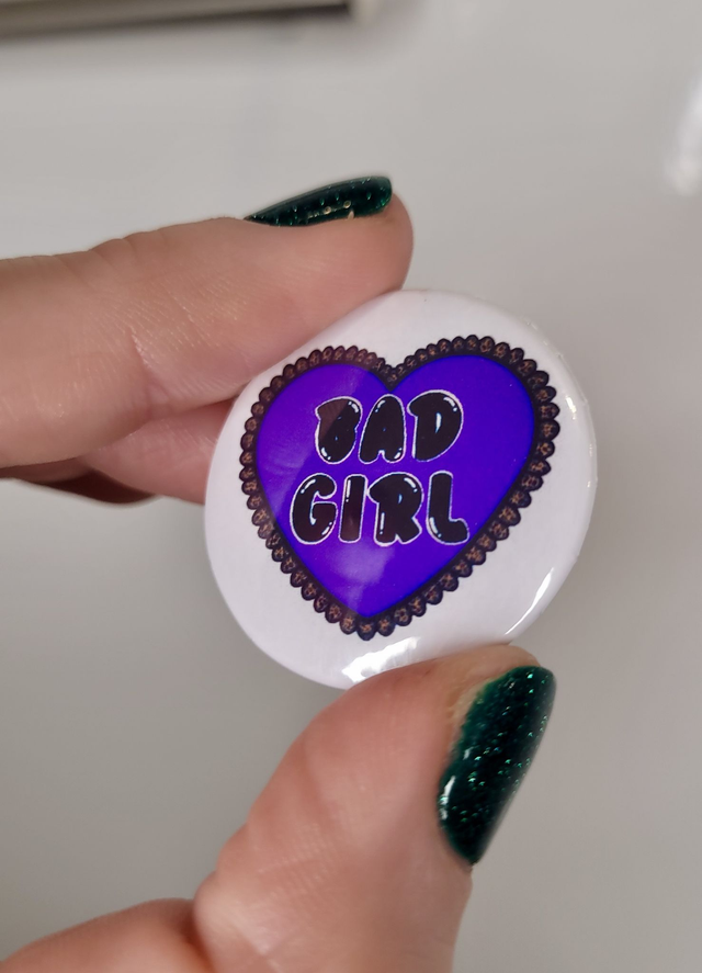 Bad Girl Badge – Purple Heart - 32mm Round Pin Button