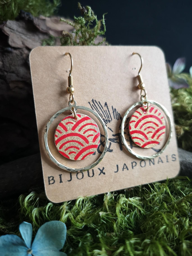 Boucles d'oreilles - crochets - papier washi - vague - cercles - La&Titia