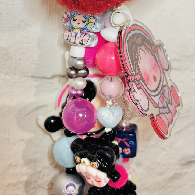 Skull Panda inspired design beaded keychain