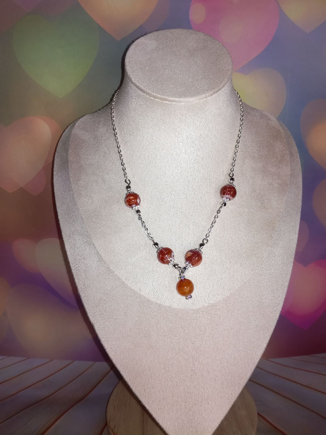 Collier agate de feu orange