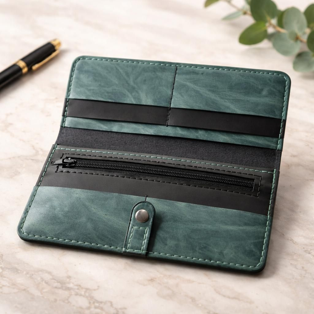 ✨️ PROMO ✨️  Portefeuille / Porte-chéquier en cuir - Noir et vert