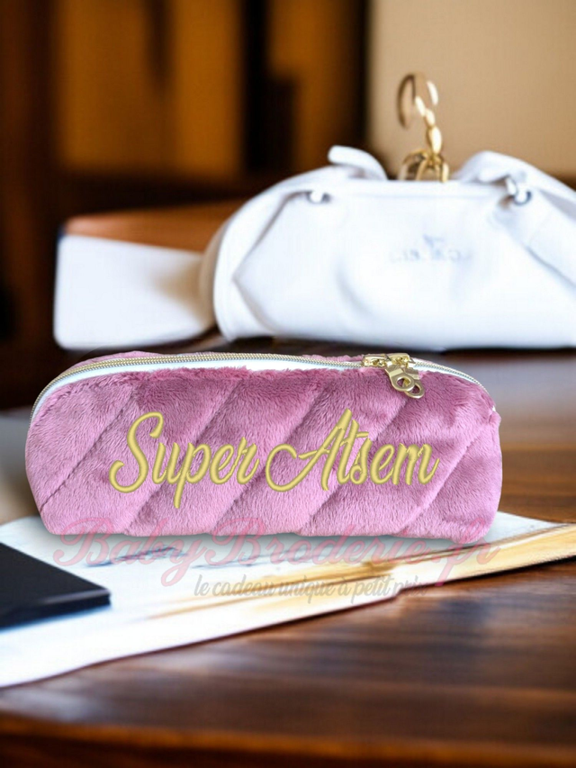 Trousse d&#039;école Rose foncé et motifs petites fleur jaune et rose 