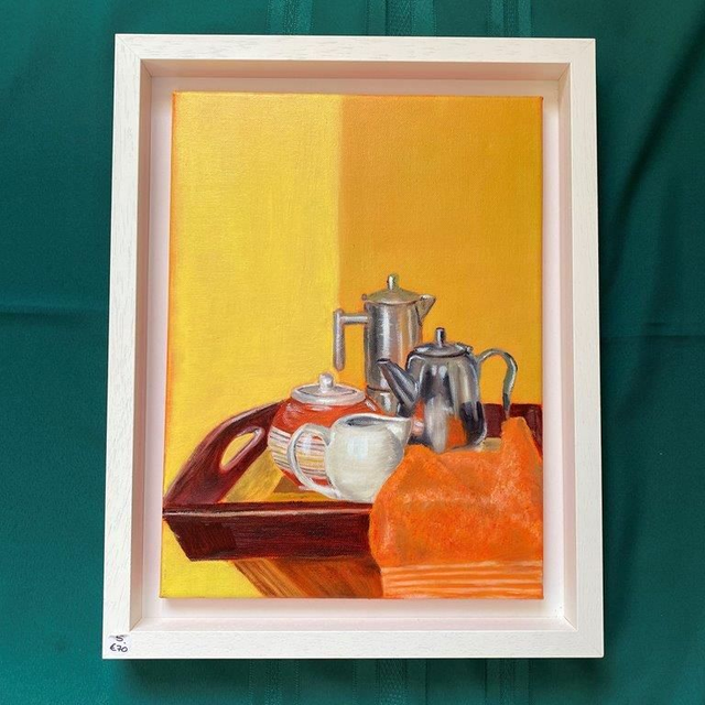 "Coffee or Tea?" Unframed Oil Painting