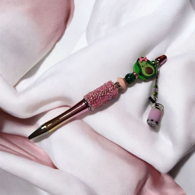 Stylo perles rose vert