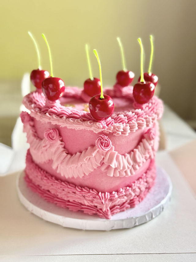 Pink Heart Cherry Birthday cake