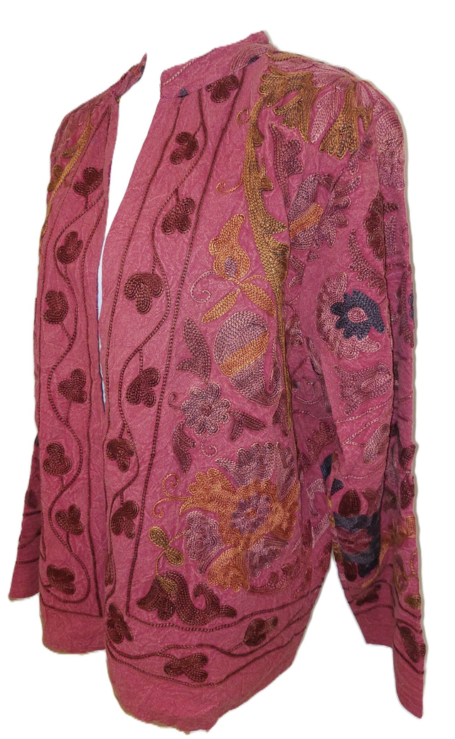 Veste réversible brodée à la main - Rouge - Doublure en coton 