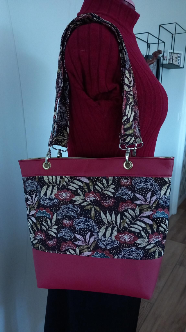 Sac jacquard et simili cuir 