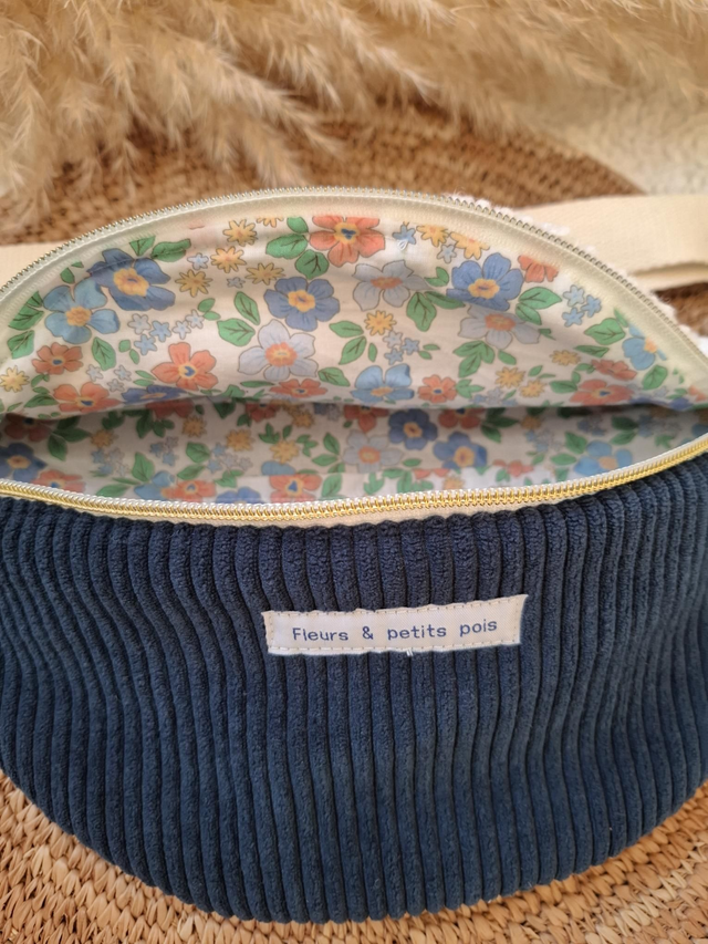 Banane velours marine et bouclette blanche