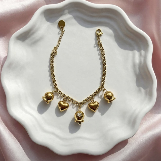 Bracciale Cuori e Campanelline Gold