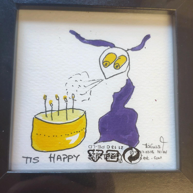 Tis Happy (your age) Birthday.  4x4in.  10x10cms.    MICRO