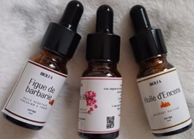 Pack Anti-Âge : Huile d'Encens (Oliban), Huile de Rose et Huile de Pépins de Figues de Barbarie - Flacons de 10 mL