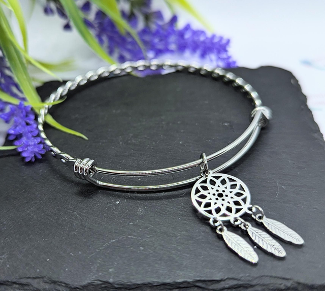 Stainless Steel Bangle with Dreamcatcher Charm