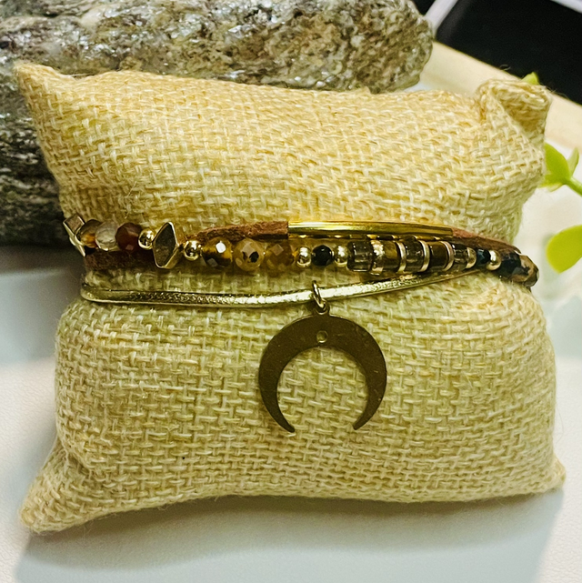 Lune Dorée COLLECTION LEONÂ ,Œil du Tigre Agate Quartz Fumé