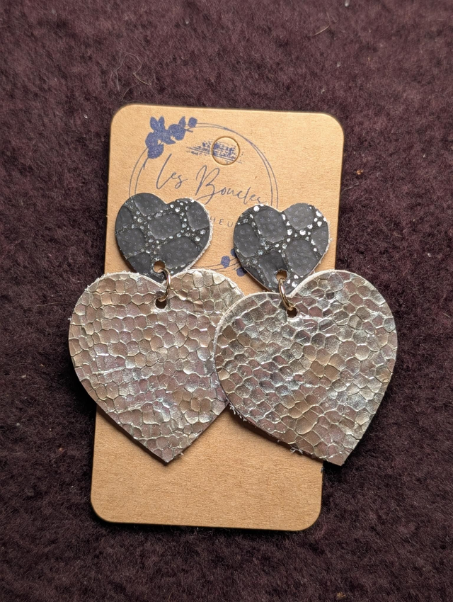 Boucles d'oreilles Louise beige irisé noir lo008