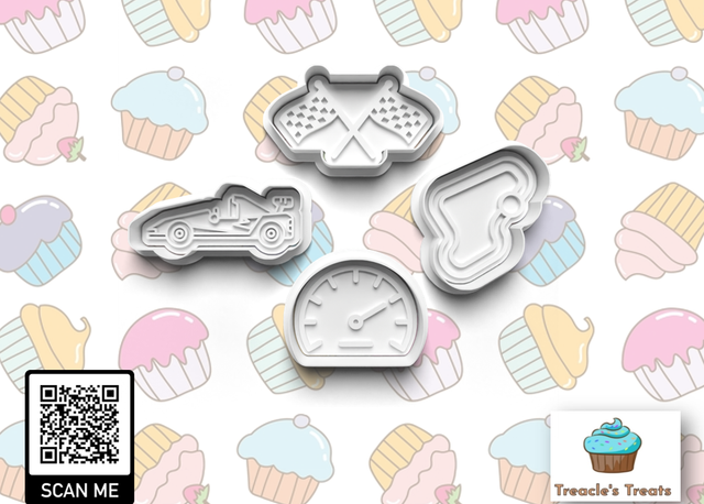 F1 Racing Theme Fondant/cookie stamps with cutters