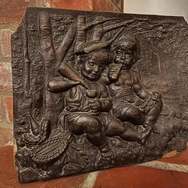 Late 19th/ early 20th Century “Boy &amp; Girl Picnic” Resin Plaque