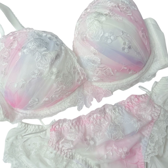 White + pink multicolour Japanese Bra + Underwear Set UK 34D