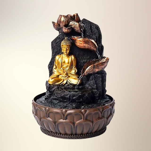 Mediterende Buddha vandfontæne med lotusblomst