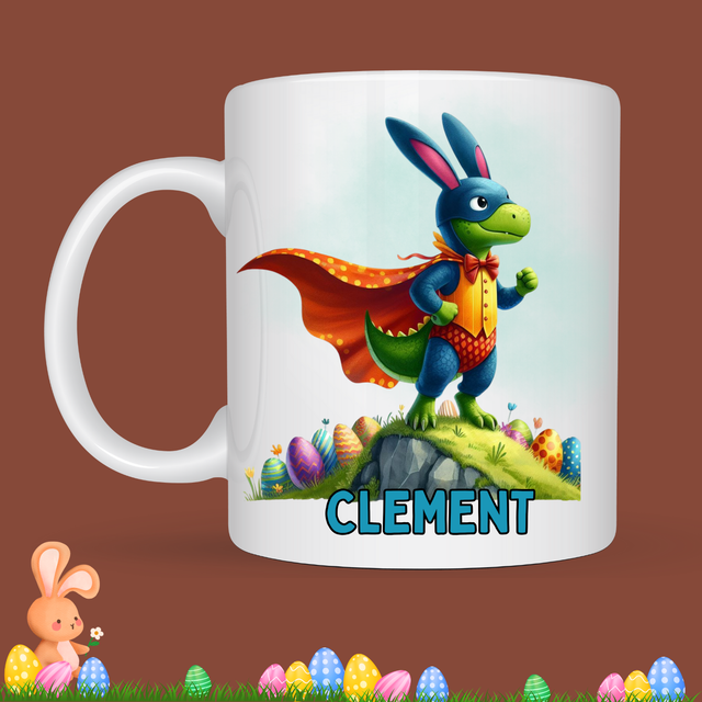 Mug de Pâques "Dragon super-héro", prénom au choix  