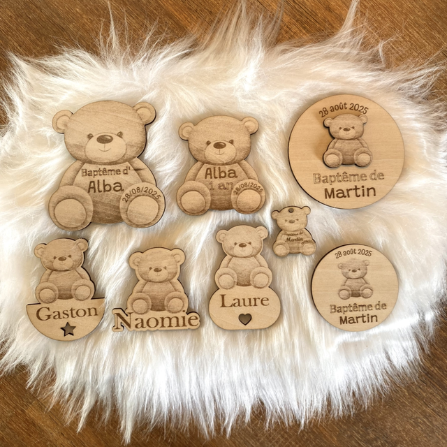 Bapteme thème ourson - Magnet, marque place, etiquettes