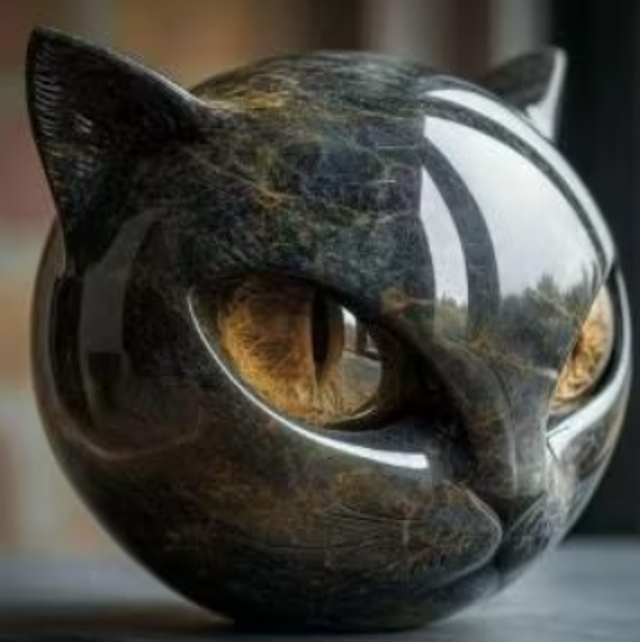 Prachtig rond kattenbeeldje (8x8cm)