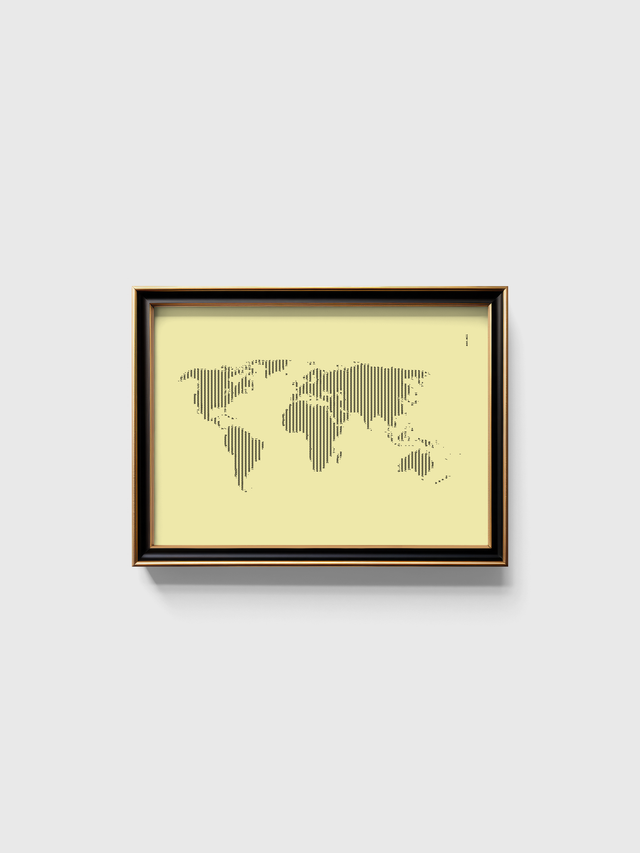 A3 Schreibmaschinenbild Weltkarte in Schwarz auf Elfenbein