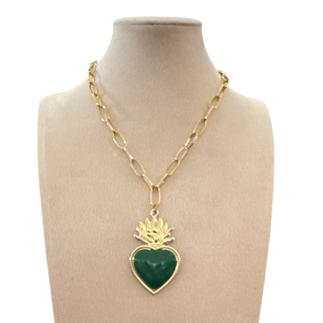 Collana cuore ex-voto verde